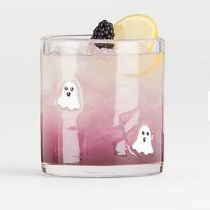 Crate & Barrel Halloween Ghost Icon 15-Oz. Double Old Fashion Glass - 1 Glass